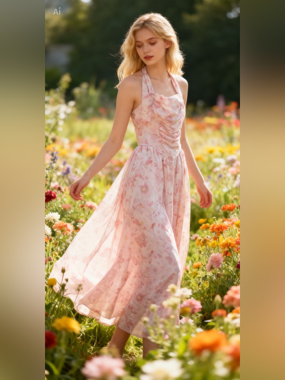 COTTAGE CORE - Pink Floral Halter Maxi Dress- NWT - Size S/4